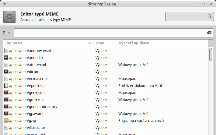 Editor typů MIME